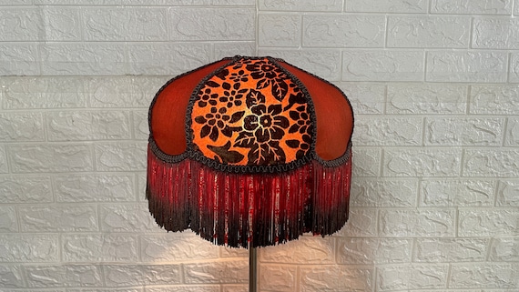 Handmade Orange Floral Lampshade: Victorian Fabric Shade