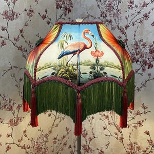 Green Multi Print Scallop Lampshade with Rayon Fringe
