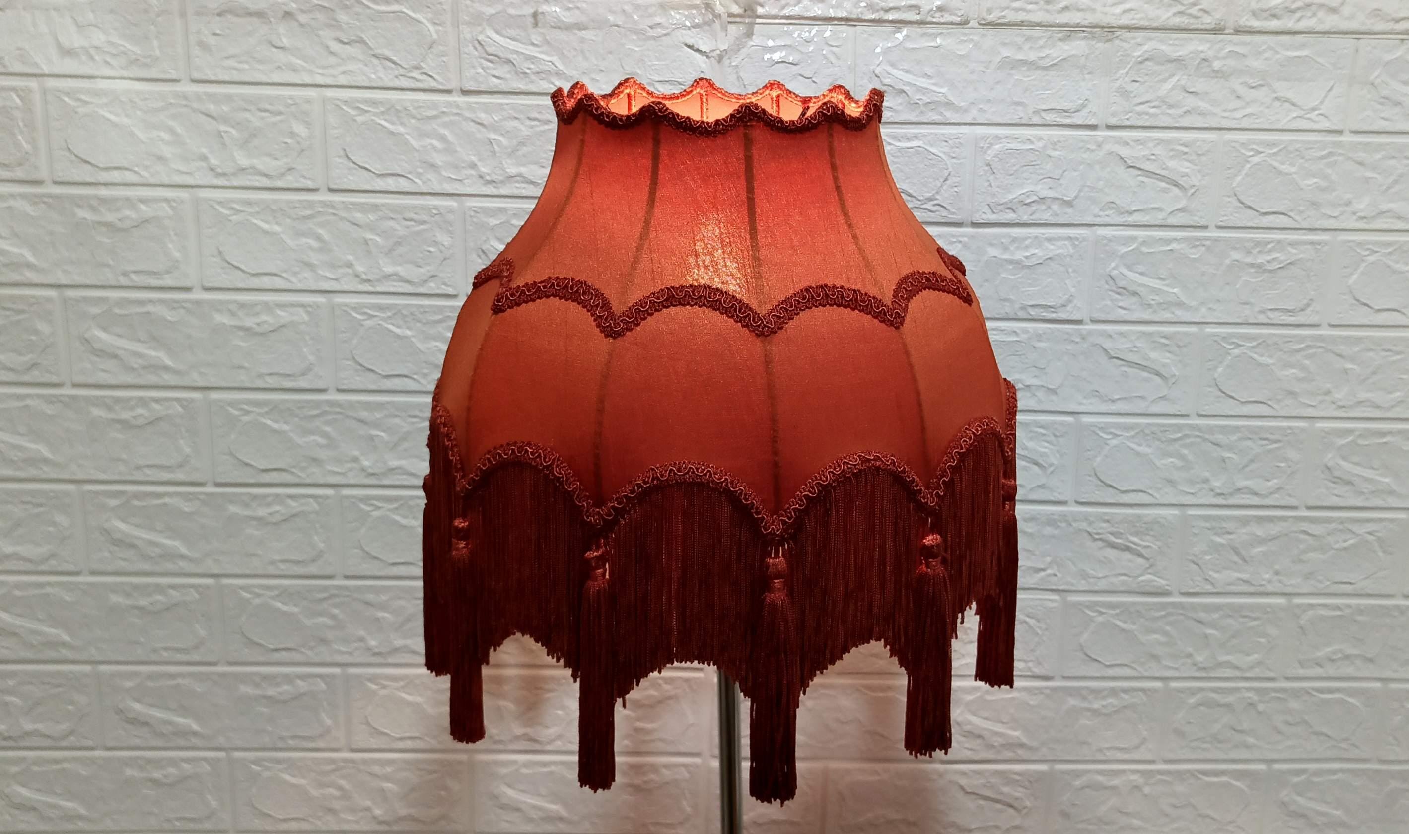 Orange Victorian Lampshade With Fringe & Tassel - Handmade Silk