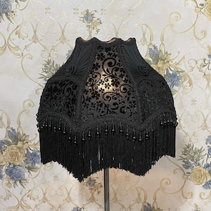 Black Velvet Lampshade: Victorian Dome with Beaded Fringe