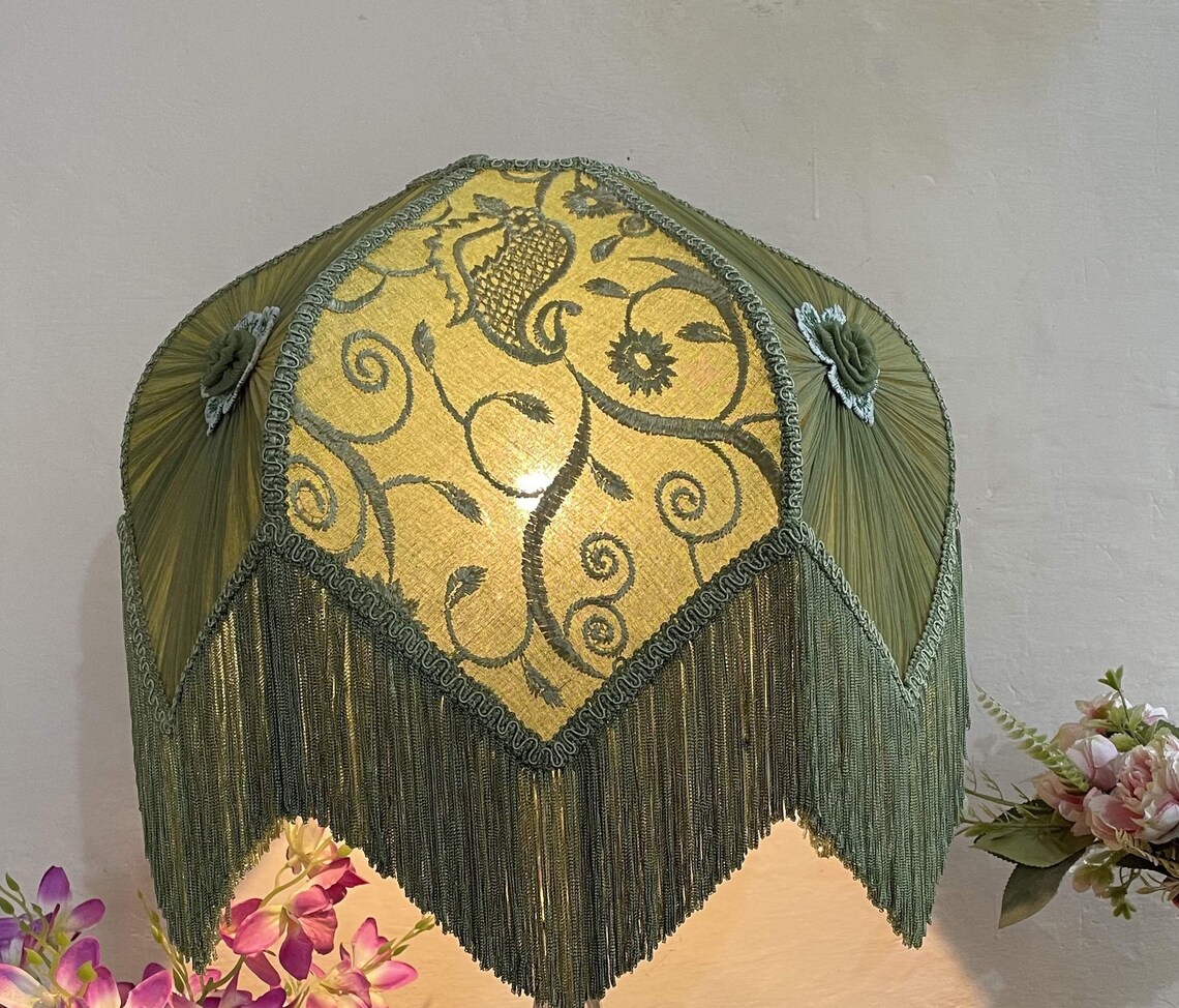 Lampshade/sage Green Lampshade/victorian Lampshade/fabric Lampshade
