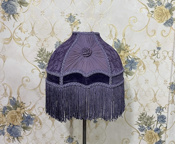 Handmade Purple Lampshade: Victorian Fabric Shade with Fringe