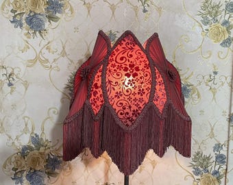 Handmade Rose Velvet Lampshade: Victorian Style with Fringe
