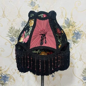 Black Velvet Lampshade: Victorian Style with Beaded Fringe