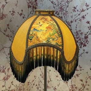 Gold Multi Print Lampshade: Beaded Fringe Dome Lampshade