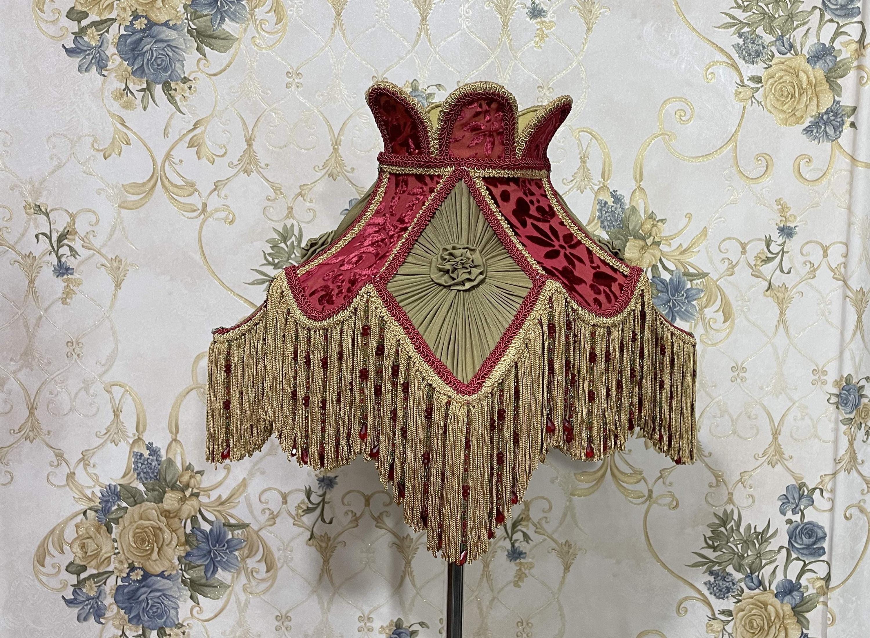 Red Velvet Lampshade: Handmade Victorian Style With Beaded Fringe