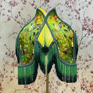 Lampenkap met groene lotusprint en ombre-franje