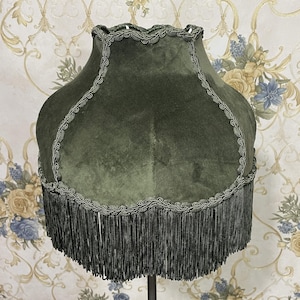 Green Velvet Lampshade: Handmade Victorian Style with Fringe