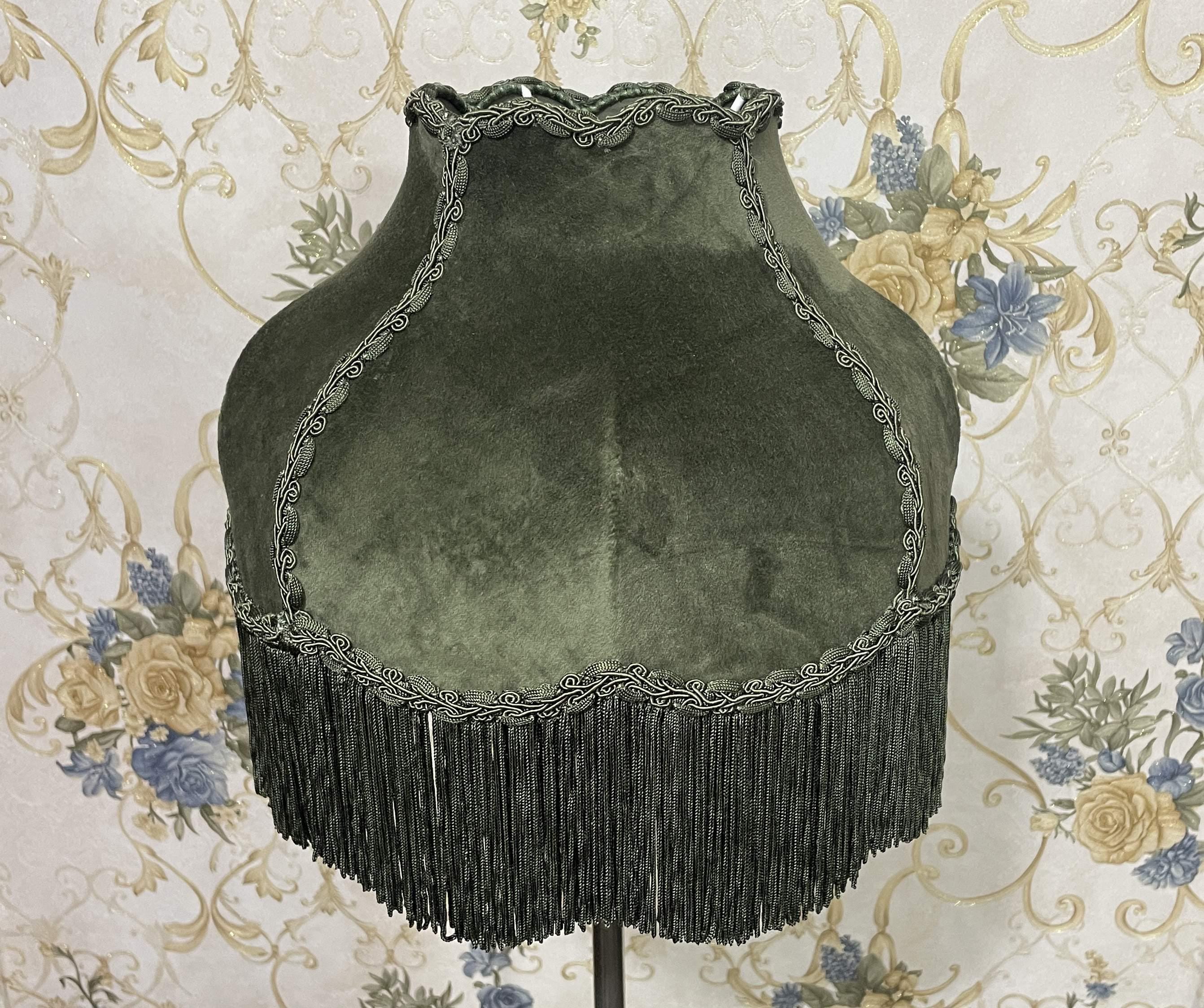 Green Velvet Lampshade: Handmade Victorian Style with Fringe