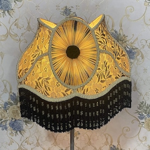 Handmade Gold & Black Victorian Lampshade with Beaded Fringe