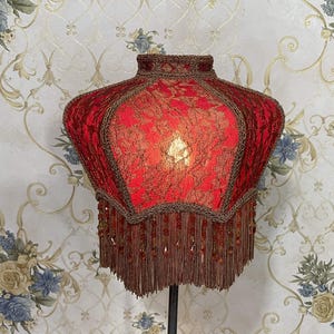 Lampshade red lampshade table lampshade victorian lampshade floor lampshade/velvet lampshade/vintage lampshade/pendant lampshade/shade