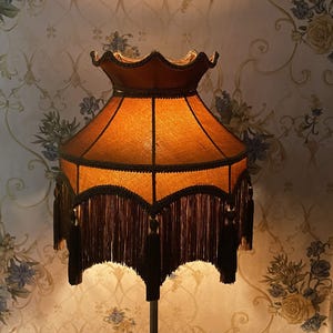 Antique Gold Silk Lampshade: Victorian Style Fringe Tassel Shade