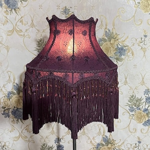Handcrafted Victorian Lampshade: Purple Lace Scallop Dome with Fringe