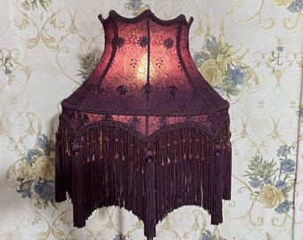 Handcrafted Victorian Lampshade: Purple Lace Scallop Dome with Fringe