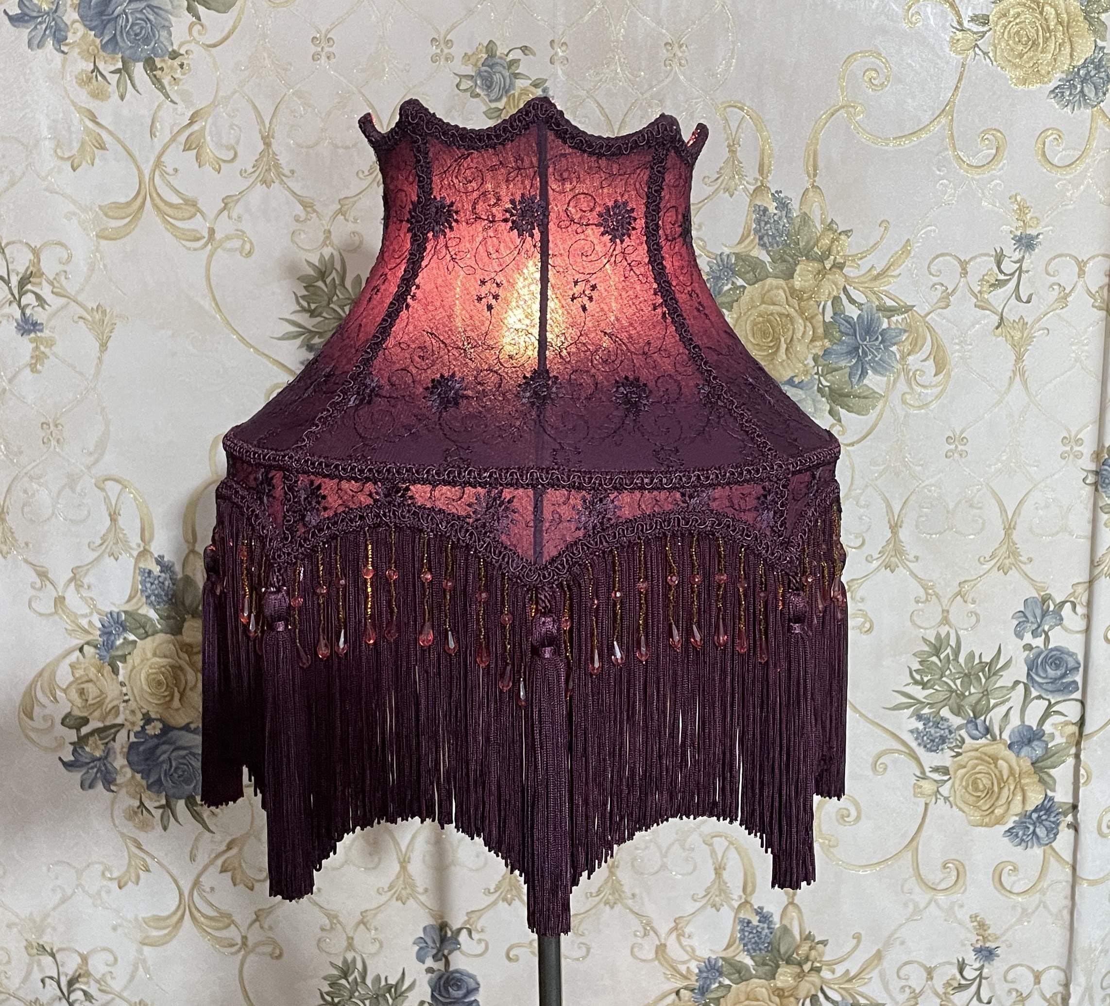 Handcrafted Victorian Lampshade: Purple Lace Scallop Dome With