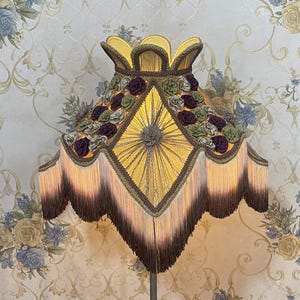 Handmade Brown Velvet Lampshade: Lotus Flower Deco Fringe