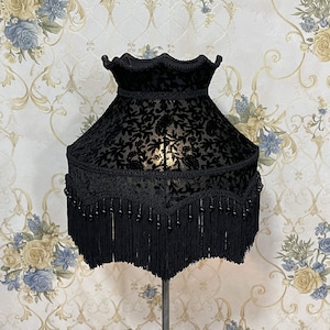 Black Velvet Lampshade: Victorian Crown with Beaded Fringe