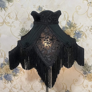 Black Velvet Lampshade: Victorian Style with Rayon Fringe