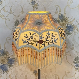 Lampenschirm elfenbein weiß bestickter Lampenschirm Tischlampenschirm viktorianischer Lampenschirm Stehlampenschirm/Samtlampenschirm/Vintage Lampenschirm