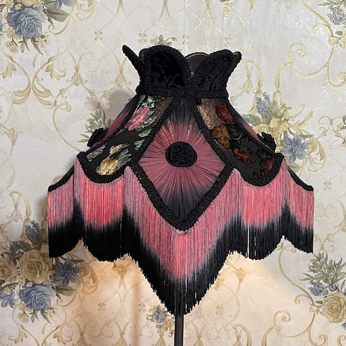 Gothic Floral Velvet Lampshade: Victorian Style Fringe Lampshade