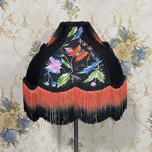 Embroidered Lampshade: Gothic Ombre Fringe, Handmade