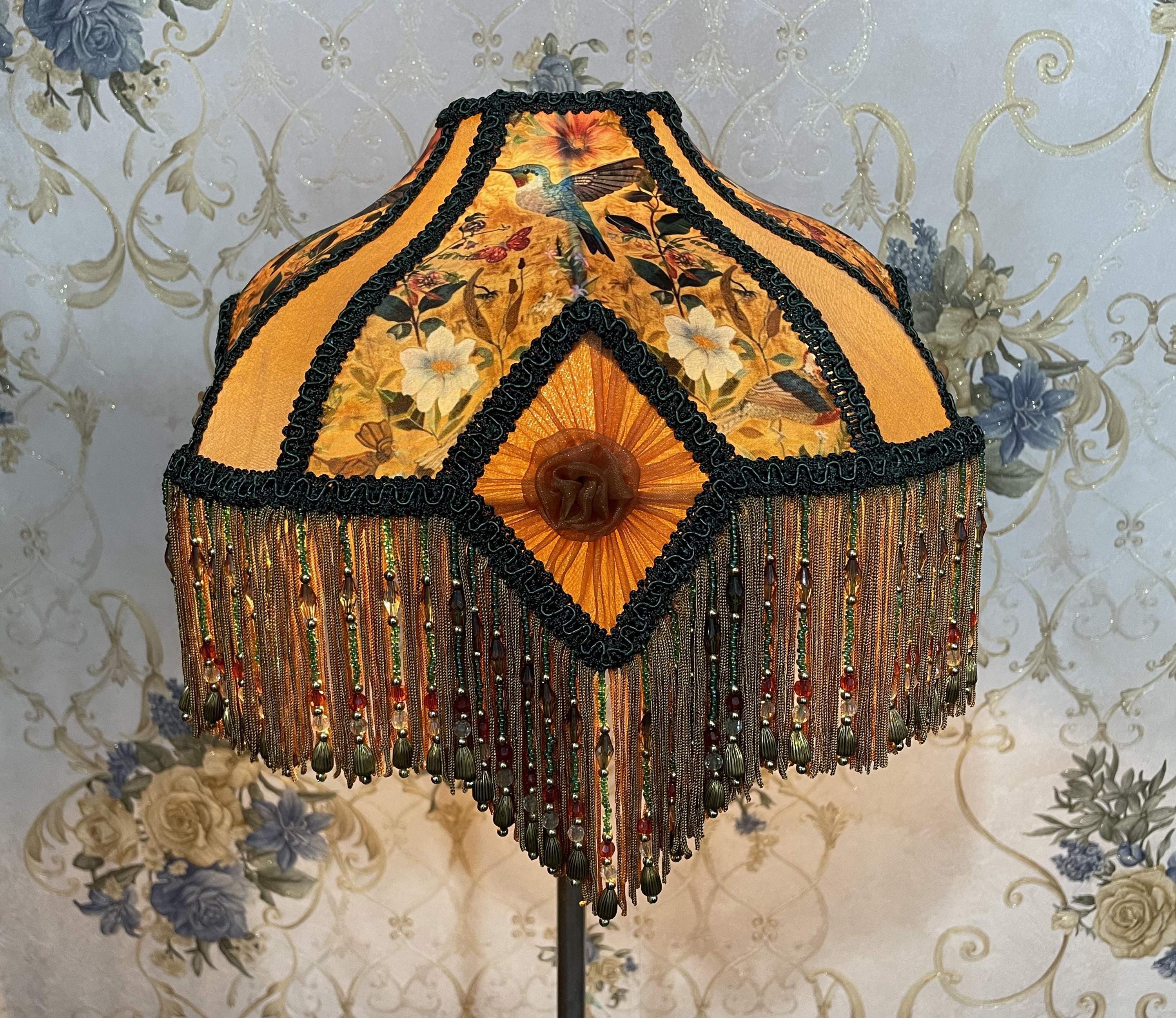 Gold Floral Print Lampshade: Beaded Fringe Velvet Lampshade - Etsy