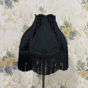Black Velvet Lampshade: Victorian Style Dome Shade with Fringe