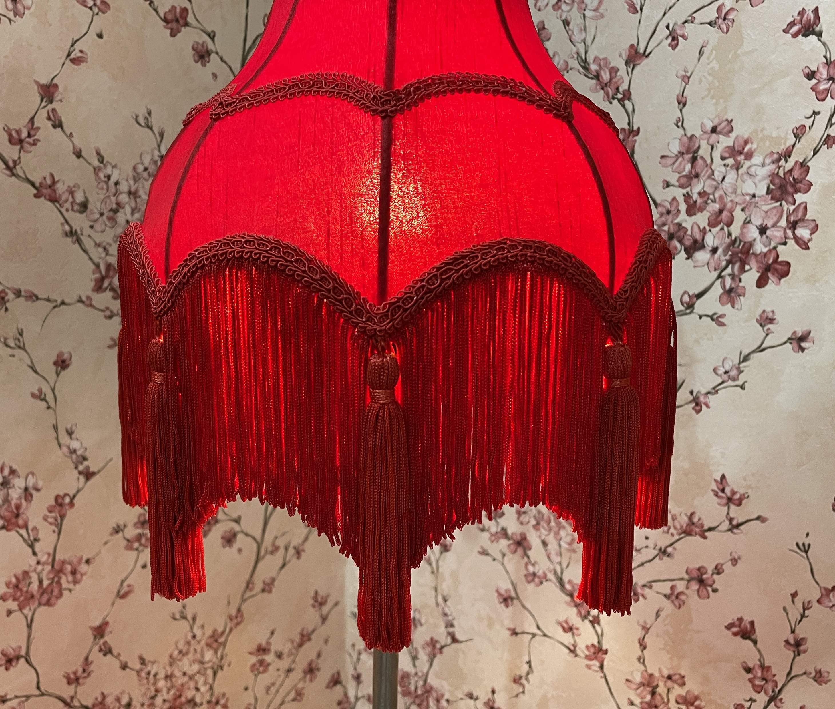 Handmade Red Silk Lampshade: Victorian Style With Rayon Fringe - Etsy