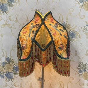 Lampshade gold printed lampshade table lampshade victorian lampshade floor lampshade/fringe lampshade/vintage lampshade/pendant lampshade