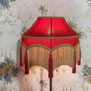 Lampshade red lampshade table lampshade victorian lampshade floor lampshade/silk lampshade/vintage lampshade/pendant lampshade/fringe shade