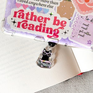 Kindle Charm Black Cat Phone Charm Kindle Accessories Bookish Merch Phone Accessories Kindle Decor E-Reader Acrylic Dust Plug USB-C Plug