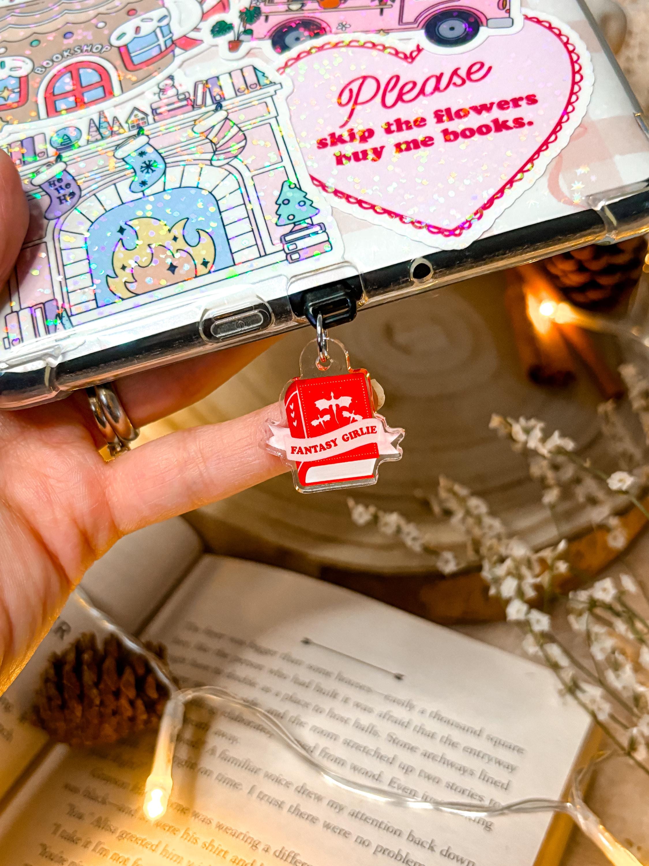 Kindle Charm Bookish Phone Charm Kindle Accessories Bookish Merch Phone Accessories Kindle Decor E-Reader Acrylic Dust Plug USB-C Plug