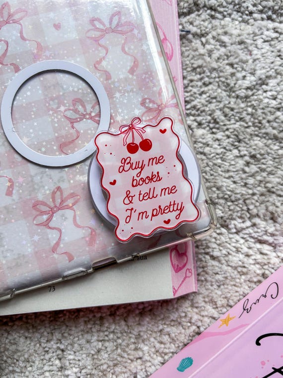 Coquette Kindle Grip Bookish Phone Grip Pink Cherry Magnetic Kobo Holder Kindle Accessories Bookish Merch Birthday Gift for Book Lover