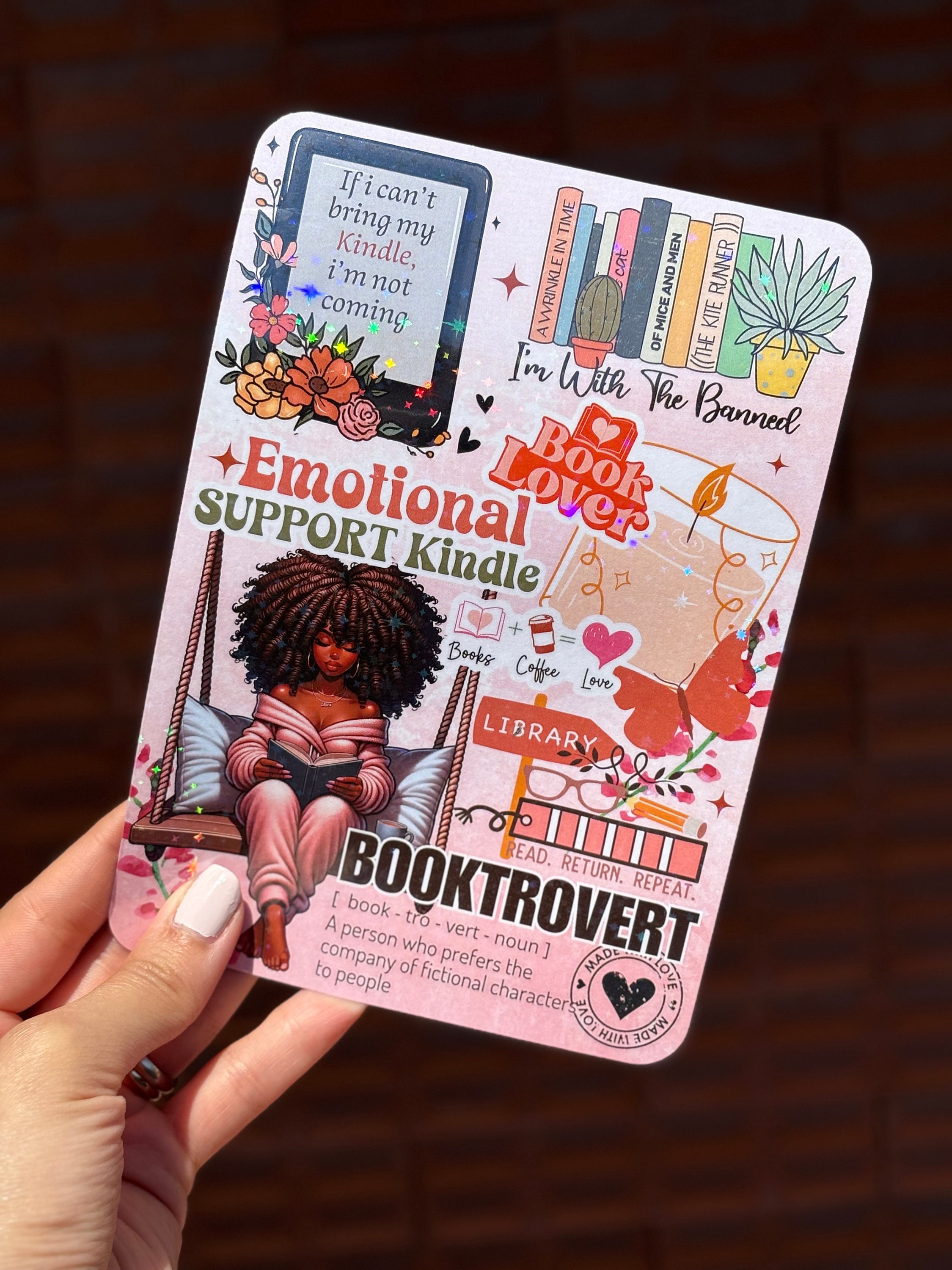 Kindle Insert Kindle Srickers Black Girl E-Reader Holographic Insert Kindle Glitter Cardstock Decor Bookish Accessories Gift for Book Lover