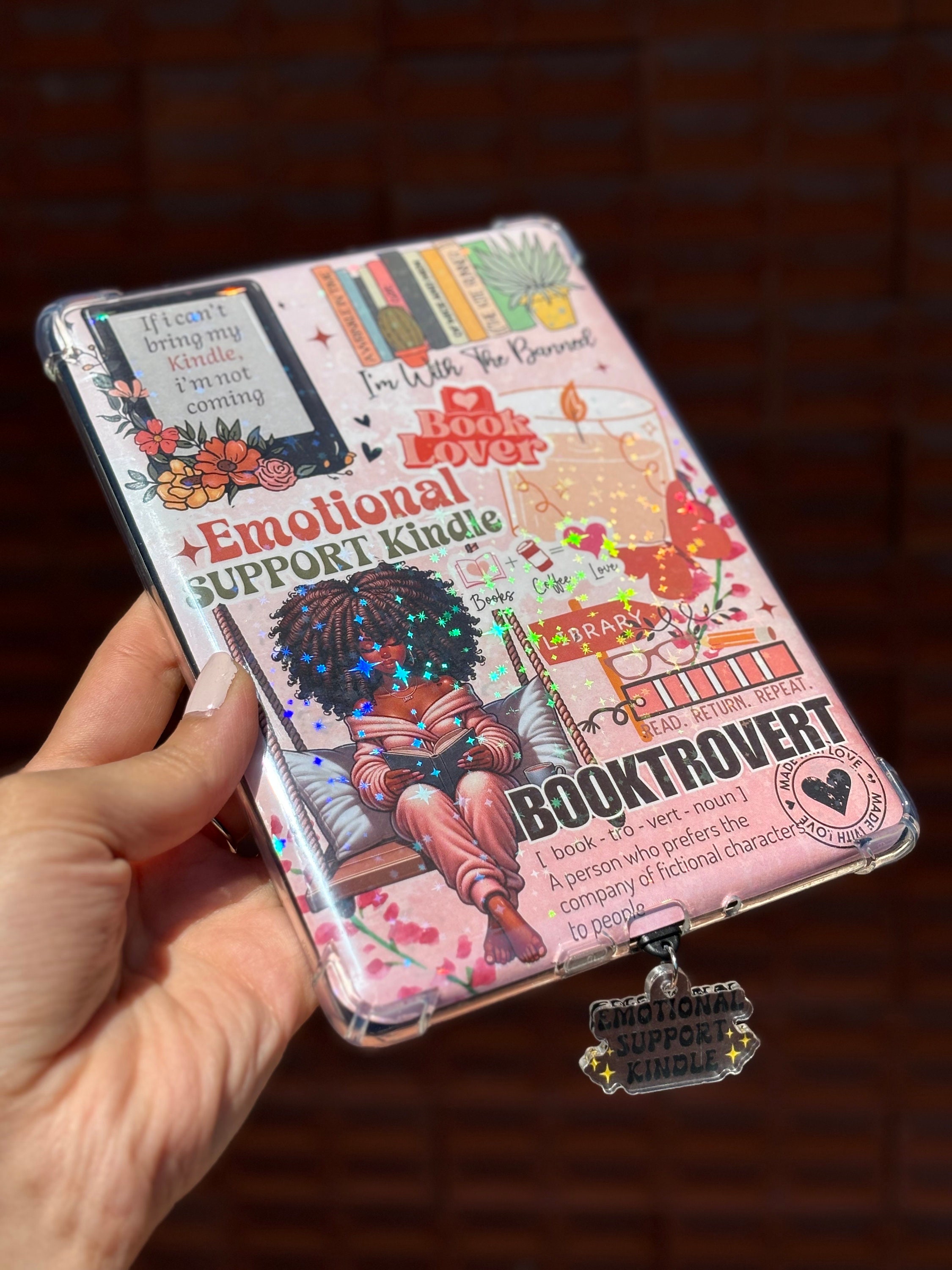 Kindle Insert Kindle Srickers Black Girl E-Reader Holographic Insert Kindle Glitter Cardstock Decor Bookish Accessories Gift for Book Lover