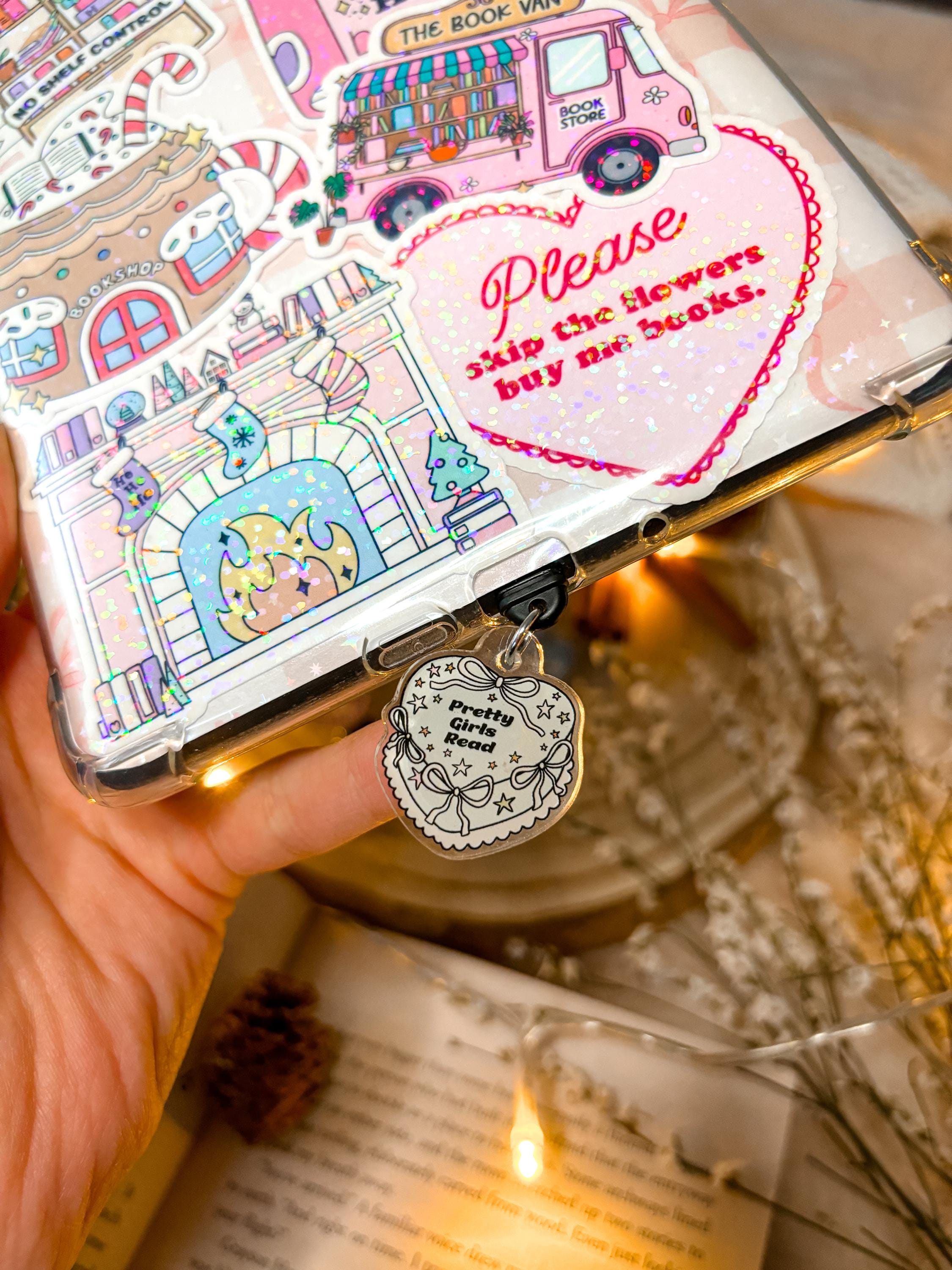 Kindle Charm Bookish Phone Charm Kindle Accessories Bookish Merch Phone Accessories Kindle Decor E-Reader Acrylic Dust Plug USB-C Plug