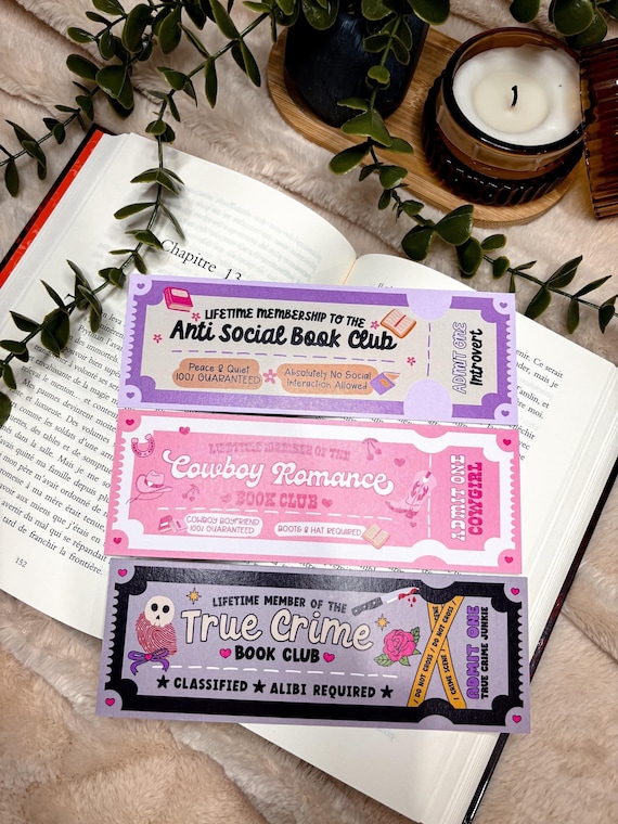 Book club Bookmark Ticket Cowboy Romance Bookmark Gift for Book Lover Bookworm Accessories  Bookish Merch True Crime Bookmark