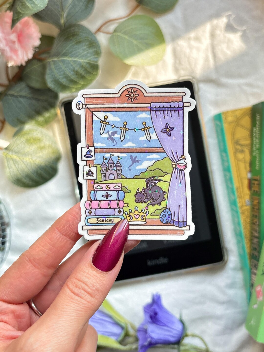 Fantasy Bookish Sticker Spring Cottagecore Sticker, Kindle Sticker ...