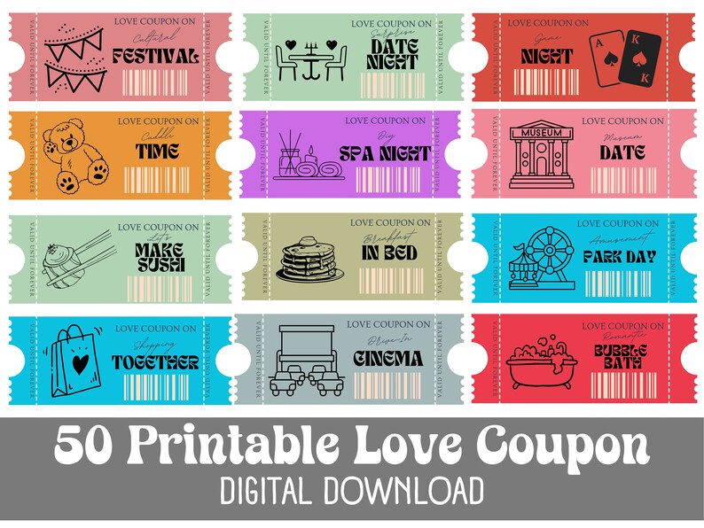 Love Coupons Book Printable Valentines Day Baskets Ideas Etsy
