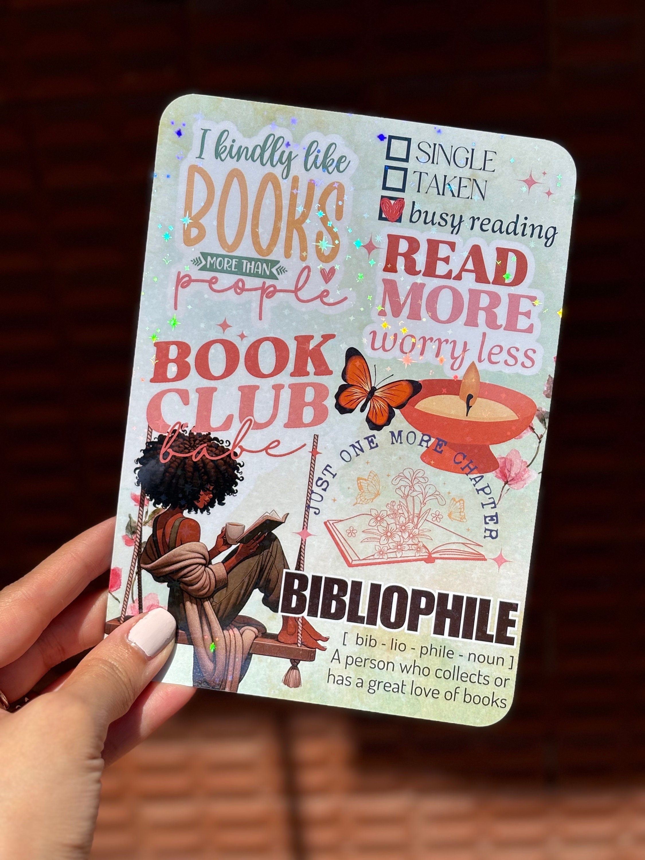 Kindle Insert Kindle Srickers Black Girl E-Reader Holographic Insert Kindle Glitter Cardstock Decor Bookish Accessories Gift for Book Lover