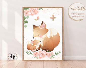 Fox decorative poster - mom and baby - decorative poster for baby and child's room - digital pdf