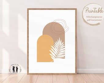 Affiche décorative - poster minimaliste - décoration living boho feuille lune soleil - Pdf ou png numérique - téléchargement instantané