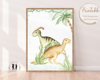Affiche décorative dinosaure - Spinosaure et Parasaure - Affiche dino - Pdf numérique - téléchargement instantané