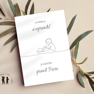 Carte annonce de grossesse bébé ligne - grand frère - annonce deuxième grossesse - line art baby - pregnant - pdf numérique