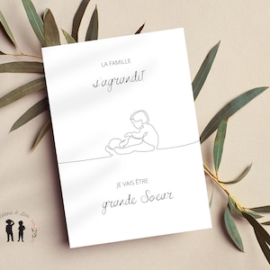 Carte annonce de grossesse bébé ligne - grande soeur - annonce deuxième grossesse - line art baby - pregnant - pdf numérique