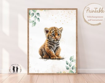 Cartel decorativo Tigre - tigre bebé - cartel decorativo para habitación de bebé y niño - pdf digital