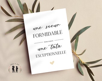 Carte annonce de grossesse sœur tata formidable - pdf numérique