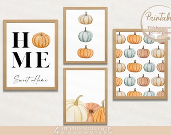 Pumpkin posters - 4 posters to download - digital pdf - home - pumkin - autumn - autumn poster