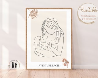 Minimalist boho mom and baby decorative poster - breastfeeding - mom - line drawing - line art motherhood - Digital PDF