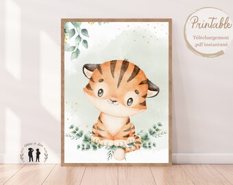 Affiche décorative Tigre et eucalyptus - affiche décorative chambre bébé et enfant - pdf